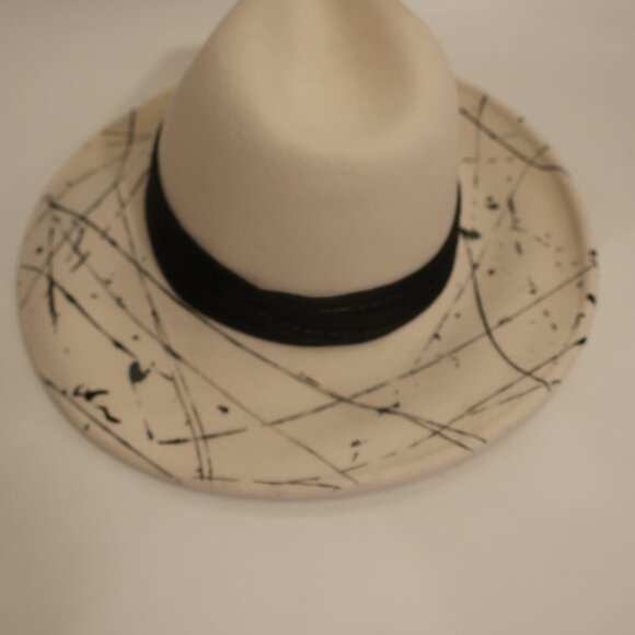 NWT Womens Bits of Pieces To Go Ivory Black Splashy Wool Panama Hat OS - Picture 4 of 7